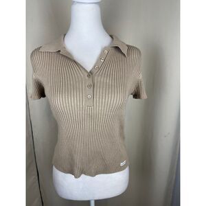 Calvin Klein Jeans Taupe Ribbed Polo Knit Top, Size M